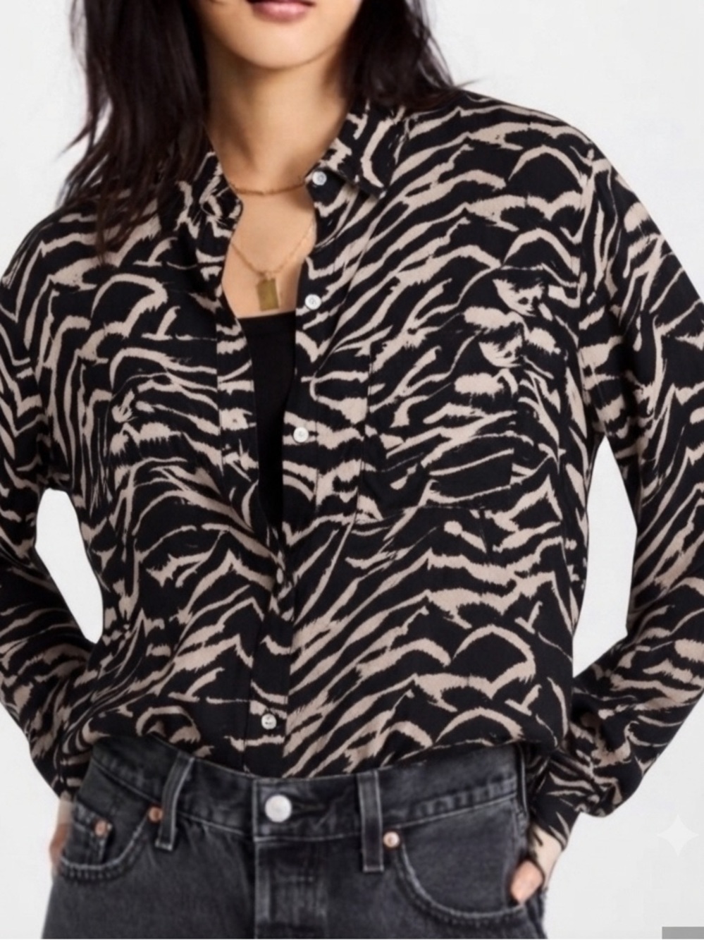 Rails Zebra Print Black and Tan Blouse